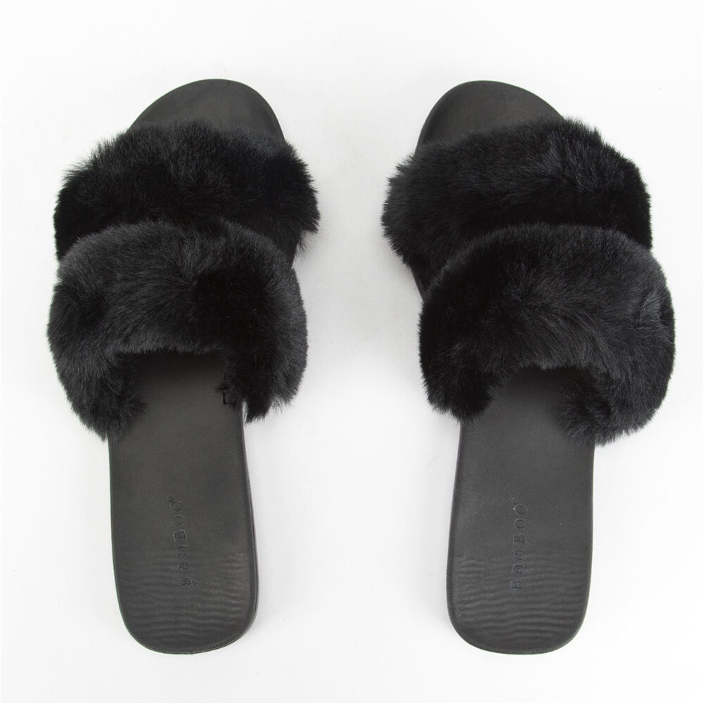 BAMBOO 2 Strap Faux Fur Womens Slide Sandals